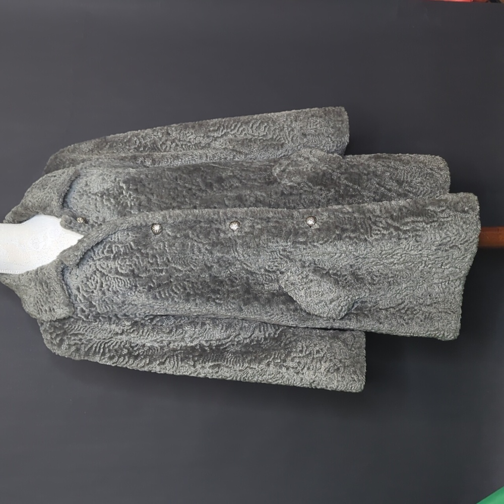 Vintage Susan Lynn Faux Fur Gray Textured Coat